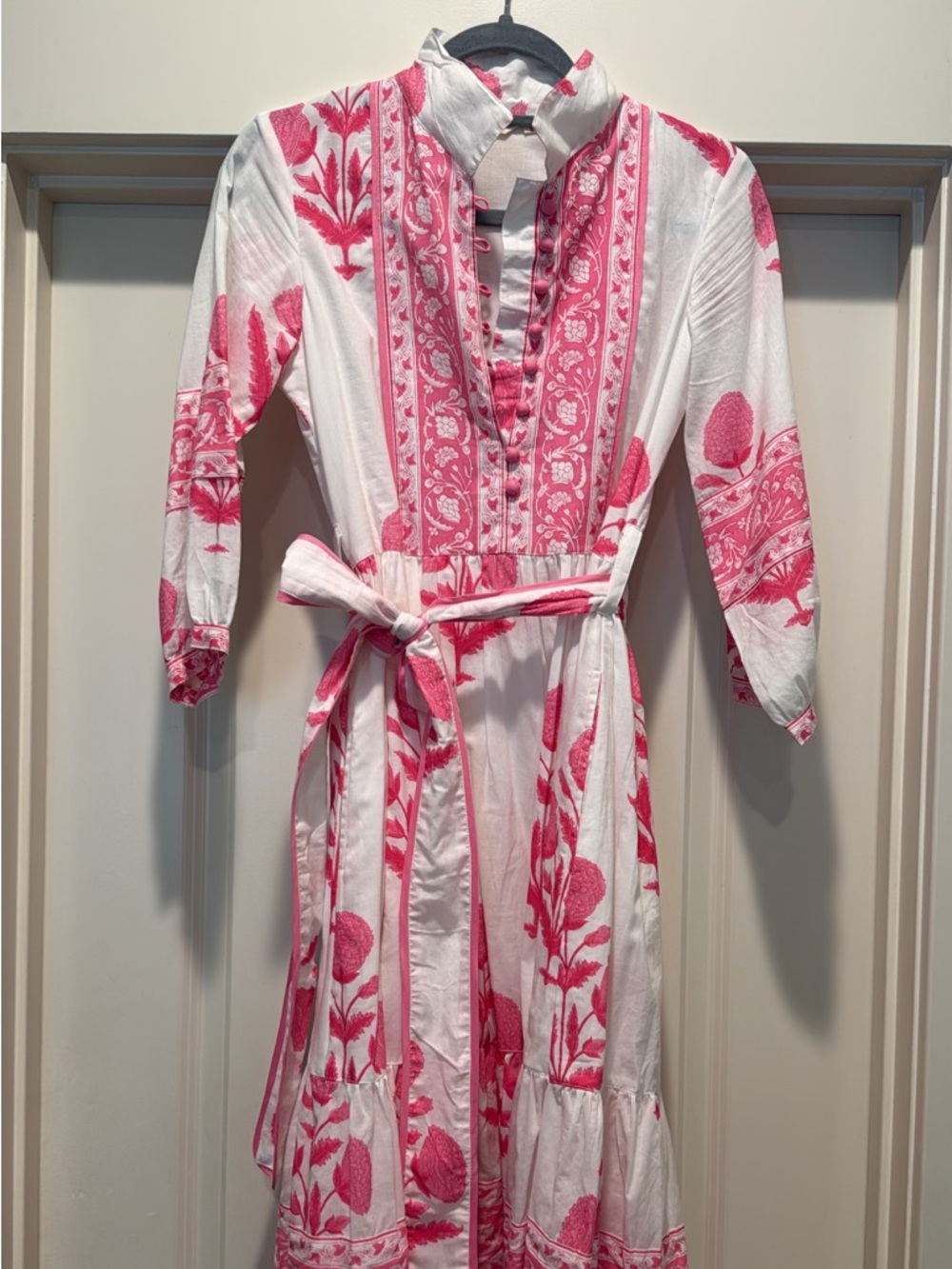 Jaipur Morni White & Pink Floral Blockprint Midi Dress